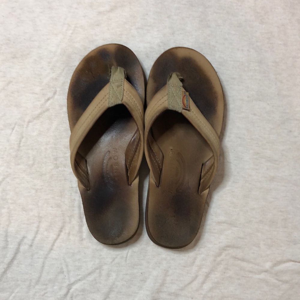 Rainbow Tan Leather Flip Flop Sandals